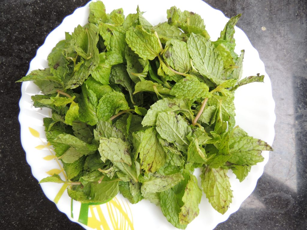 First take 6 tbsp of mint / pudina leaves. Properly clean with water.