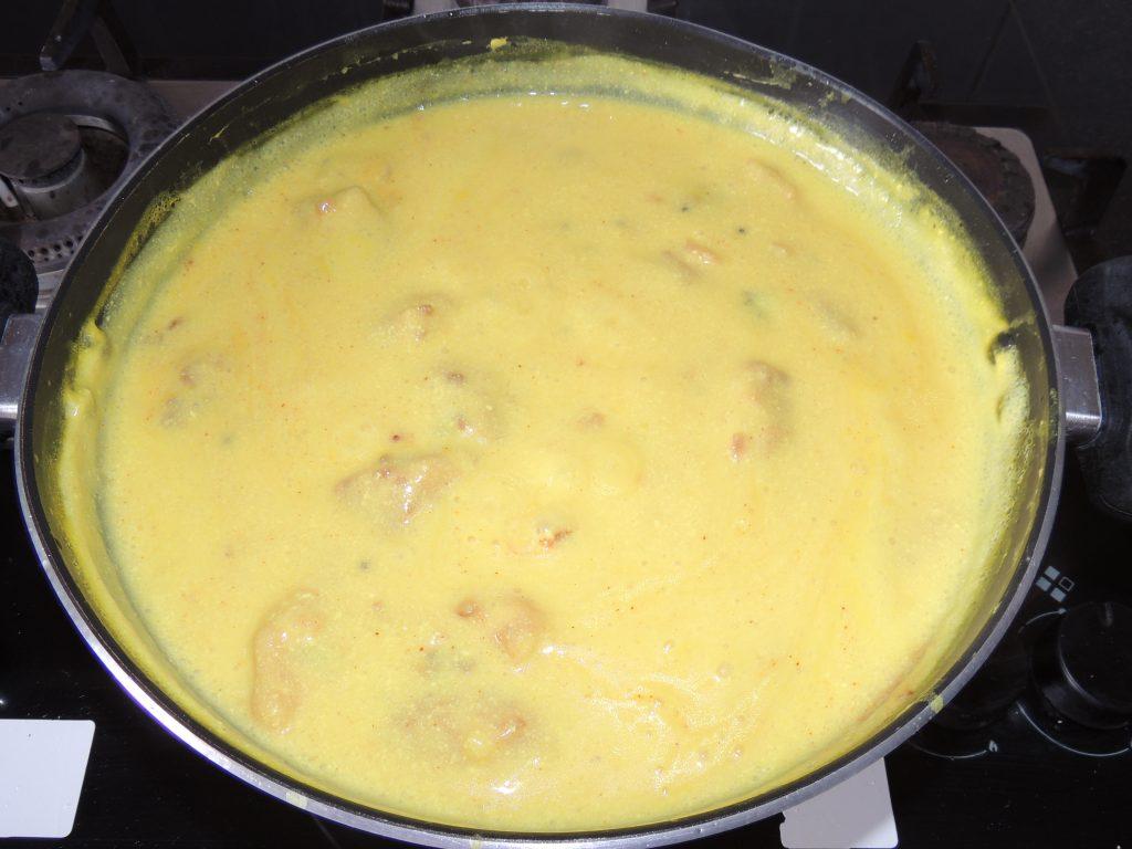 Leave the mixture for boiling on medium or low flame. If curd is not sour then add lemon salt.