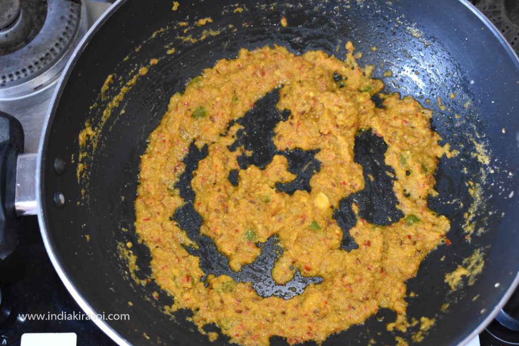 Fry the masala until oil starts separating from the masala.